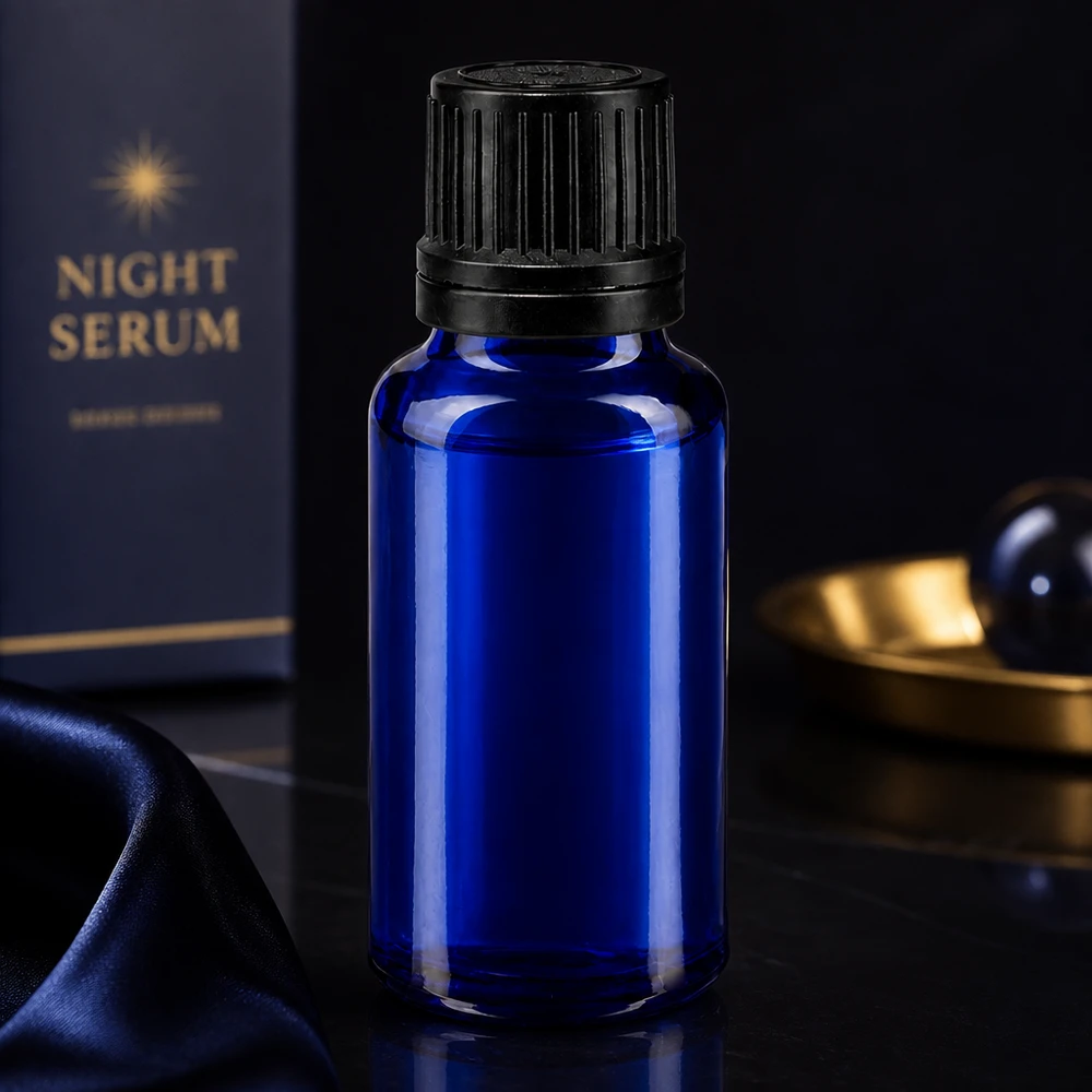 20ml Tropfflasche Apothekenglas blau mit 1mm Einsatz für präzise Dosierung von Ölen