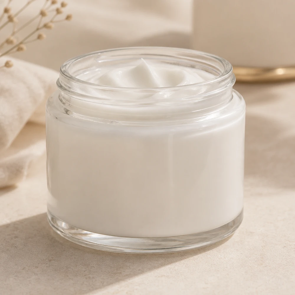 Salbenglas (Glastiegel) 250 ml klar, ohne Deckel Klarer Glastiegel 250ml Detailaufnahme ohne Deckel für Kosmetik und Salben Nahansicht