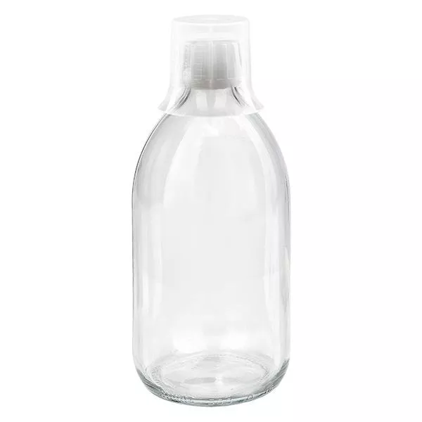 500ml Medizinflasche klar, Verschluss Originalitätsverschluss mit Dosierbecher 30ml ApoGlas 500ml Medizinflasche klar, Verschluss Originalitätsverschluss mit Dosierbecher 30ml ApoGlas
