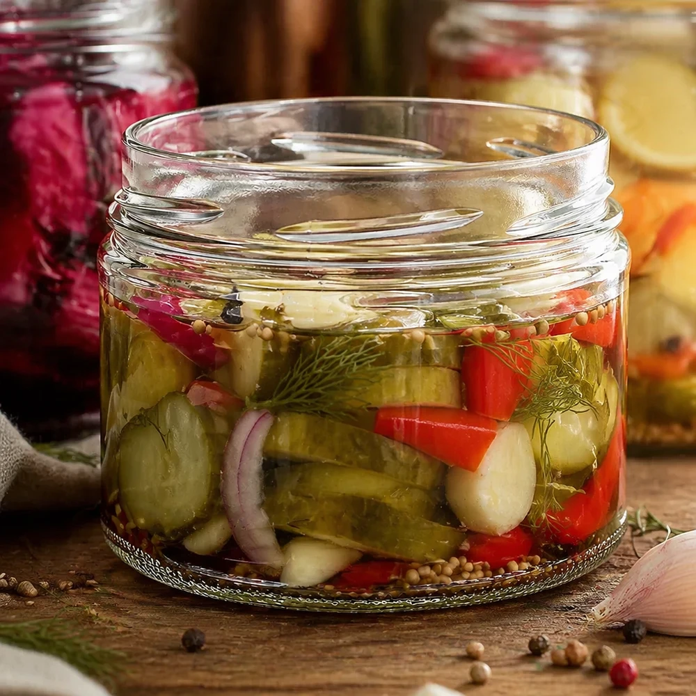 UNiTWIST Runda540 Sturzglas 540ml TO100 mit eingelegtem Gemüse Gurken Paprika Zwiebeln Dill Einlegen Pickles