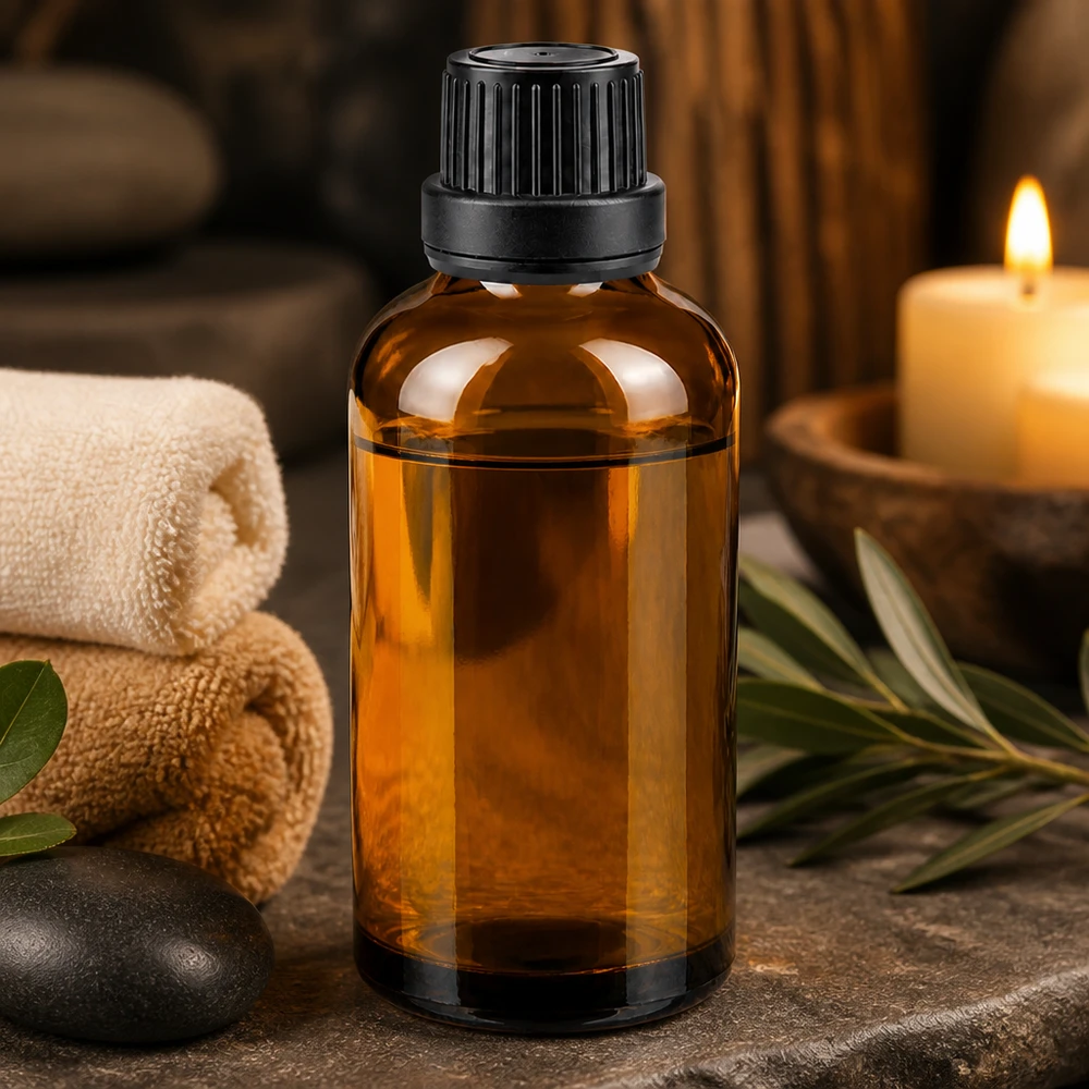 50ml braune Glasflasche für Naturkosmetik und ätherische Öle mit schwarzem Originalverschluss