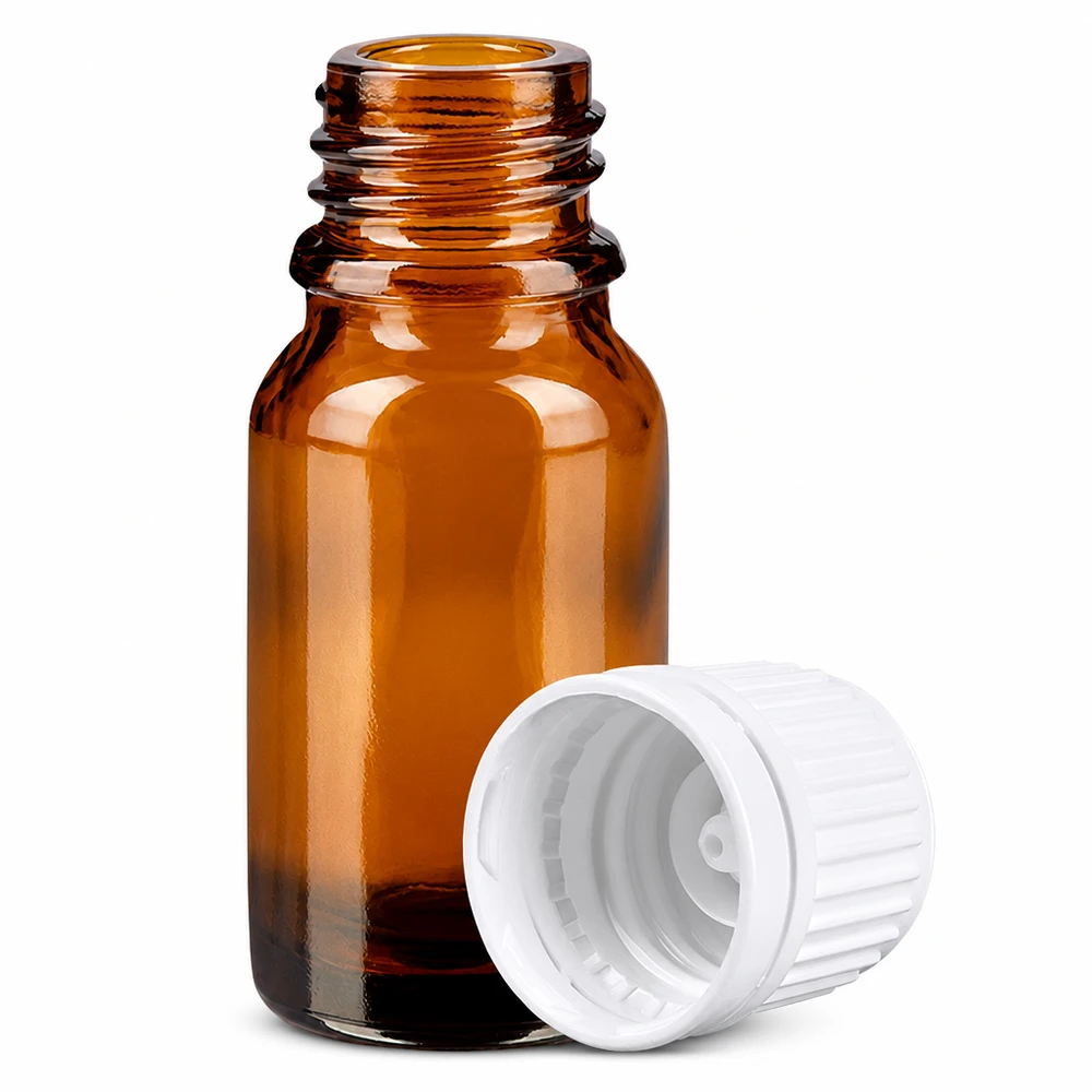 Handliche 10ml Glasflasche dunkelbraun mit weißem Verschluss für DIY Kosmetik