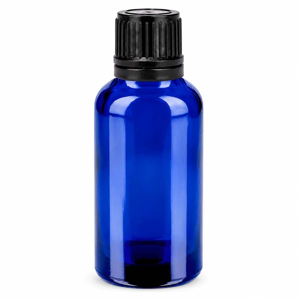 30ml Flasche 11mm Schraubverschluss schwarz Originalitätsverschluss BlueLine UT18/30 30ml BlueLine Flasche mit schwarzem Verschluss perfekt für selbstgemachte Pflegeprodukte