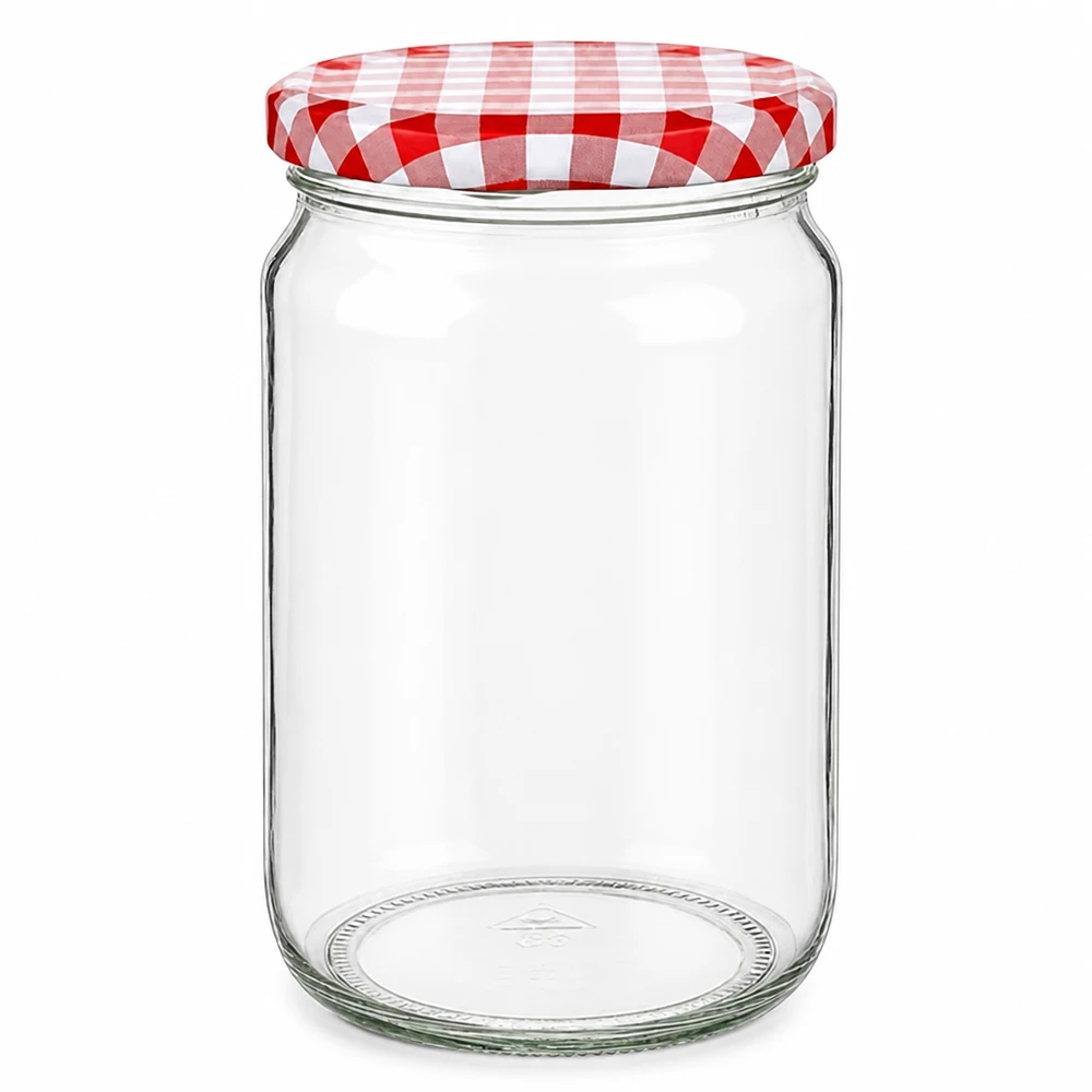 795ml Rundglas mit rot-weiß kariertem BasicSeal Deckel, leeres Einmachglas für Konservierung und Aufbewahrung
