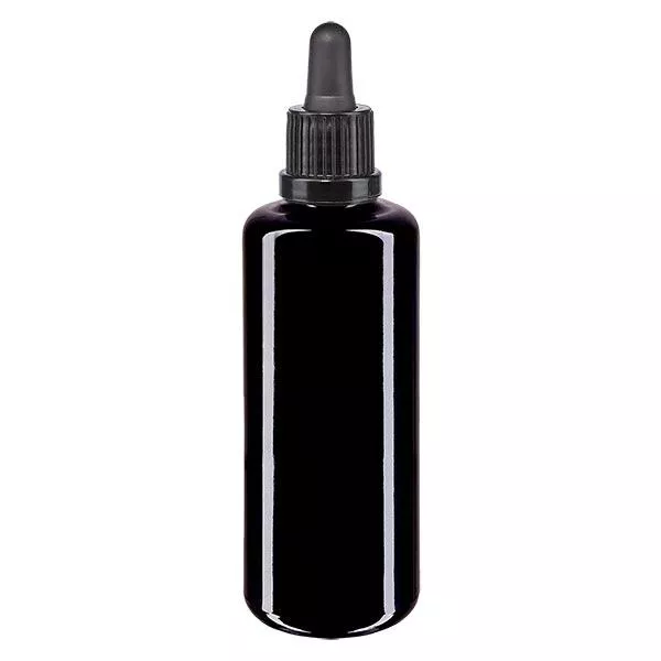 Apothekenflasche violett 50ml Pipette schwarz Originalitätsverschluss Apothekenflasche violett 50ml Pipette schwarz Originalitätsverschluss