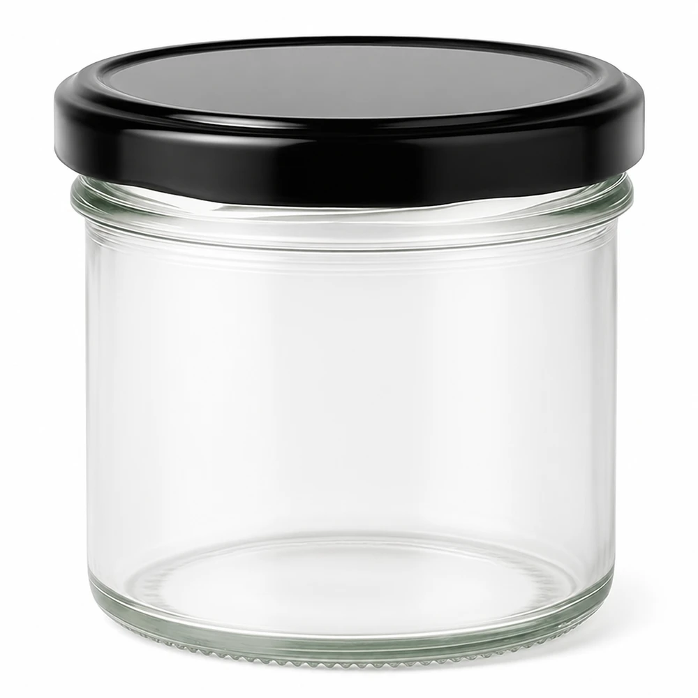 125ml Glaskonservenglas mit breiter Öffnung und schwarzem Deckel zum Befüllen