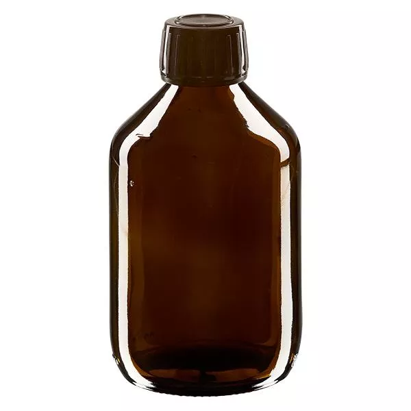 300ml Medizinflasche braun, Verschluss braun mit Originalitätsring ApoGlas