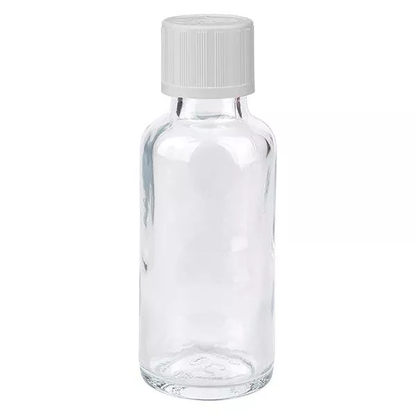 Apothekenflasche klar 30ml Schraubverschluss weiß Kindersicherung Standard