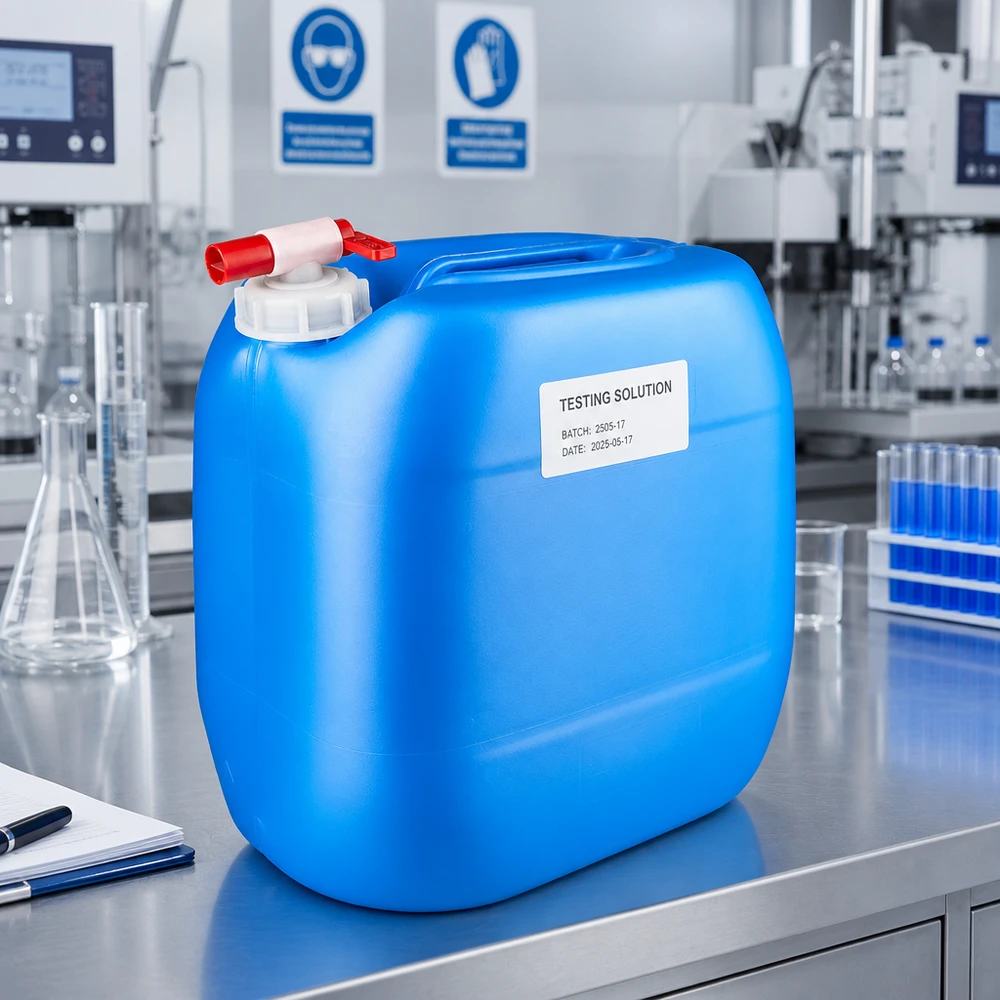 Stapelbarer Kanister 30 Liter in Blau mit seitlichem Auslaufhahn für sichere Lagerung