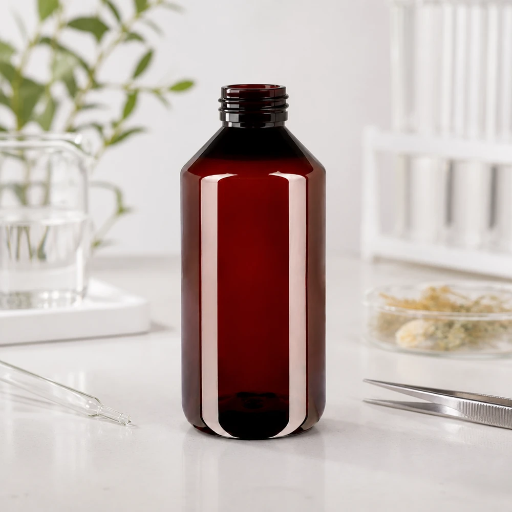 Braune PET Flasche 1000ml mit zylindrischer Form und abgerundeten Kanten ohne Etikette