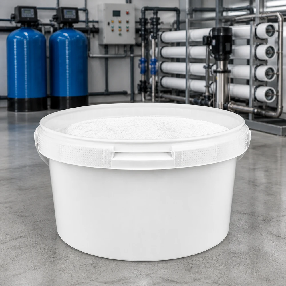 Runder 3,5L Eimer aus weißem PP ohne Deckel ideal für Enthärtersalz und Wasserchemie
