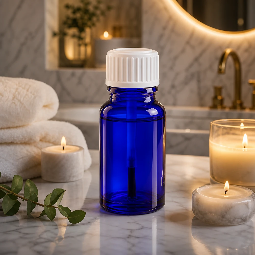 Apothekenflasche blau 10ml Schraubverschluss weiß Pinsel UV-Schutz blaue Apothekerglasflasche 10ml mit Pinseldeckel für Hautpflegeprodukte