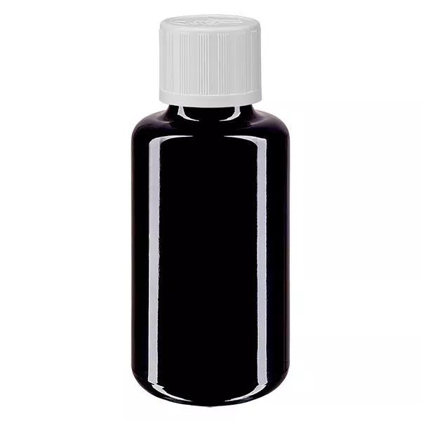 Apothekenflasche violett 30ml Tropfverschluss weiß Kindersicherung Standard