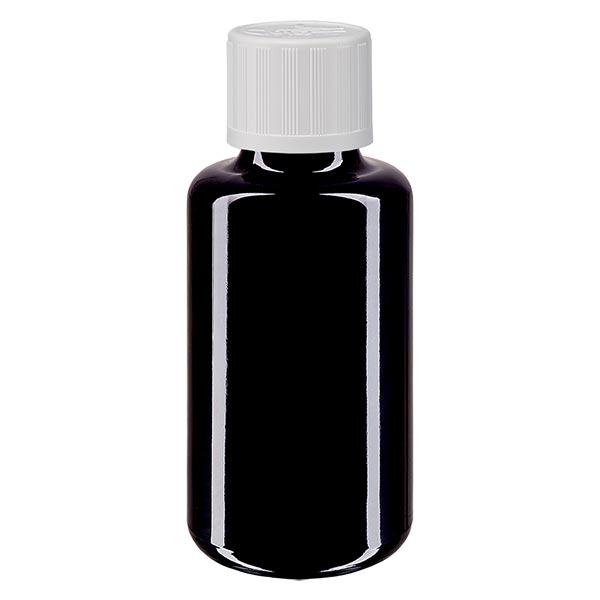 Apothekenflasche violett 30ml Tropfverschluss weiß Kindersicherung Standard Apothekenflasche violett 30ml Tropfverschluss weiß Kindersicherung Standard
