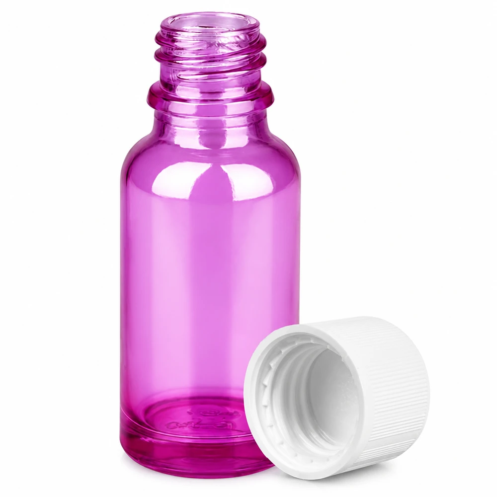 Transparente violette Glasflasche 20ml mit Schraubgewinde für Homöopathie und Tinkturen