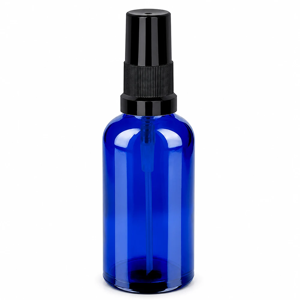 50ml Sprayflasche schwarz Standardverschluss BlueLine UT18/50 STD BlueLine Glasflasche 50ml zum Sprühen für Aromatherapie und Naturkosmetik