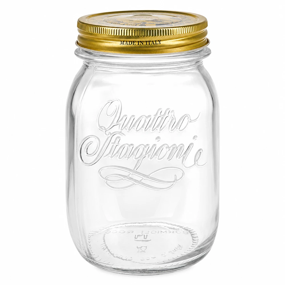 500ml Rundglas "Quattro Stagioni" mit Deckel 500ml Rundglas Quattro Stagioni mit goldenem Schraubdeckel Made in Italy Einmachglas Vorratsglas transparent