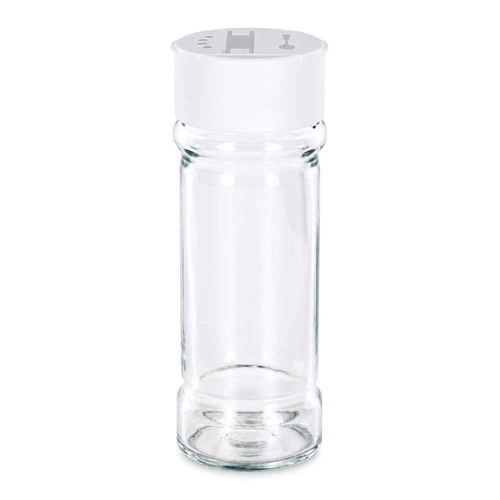 Salz-/Gewürzglas 100ml mit Doppelstreuer weiss Kompaktes Vorratsglas 100ml für Gewürze und Salz mit weißem Streuerdeckel