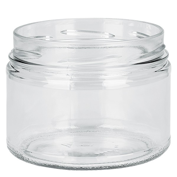 Glastiegel 540ml klar, ohne Deckel, Gewinde TO100 Glastiegel 540ml klar, ohne Deckel, Gewinde TO100