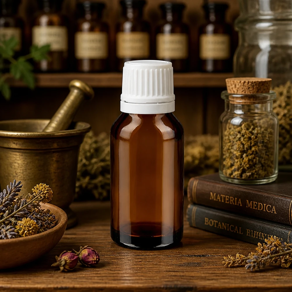 Kompakte Braunglas Apothekerflasche 15ml mit originalversiegeltem weißen Schraubdeckel