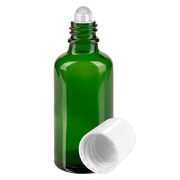 Apothekenflasche grün 50ml Roll-On Verschluss weiß Apothekenflasche grün 50ml Roll-On Verschluss weiß
