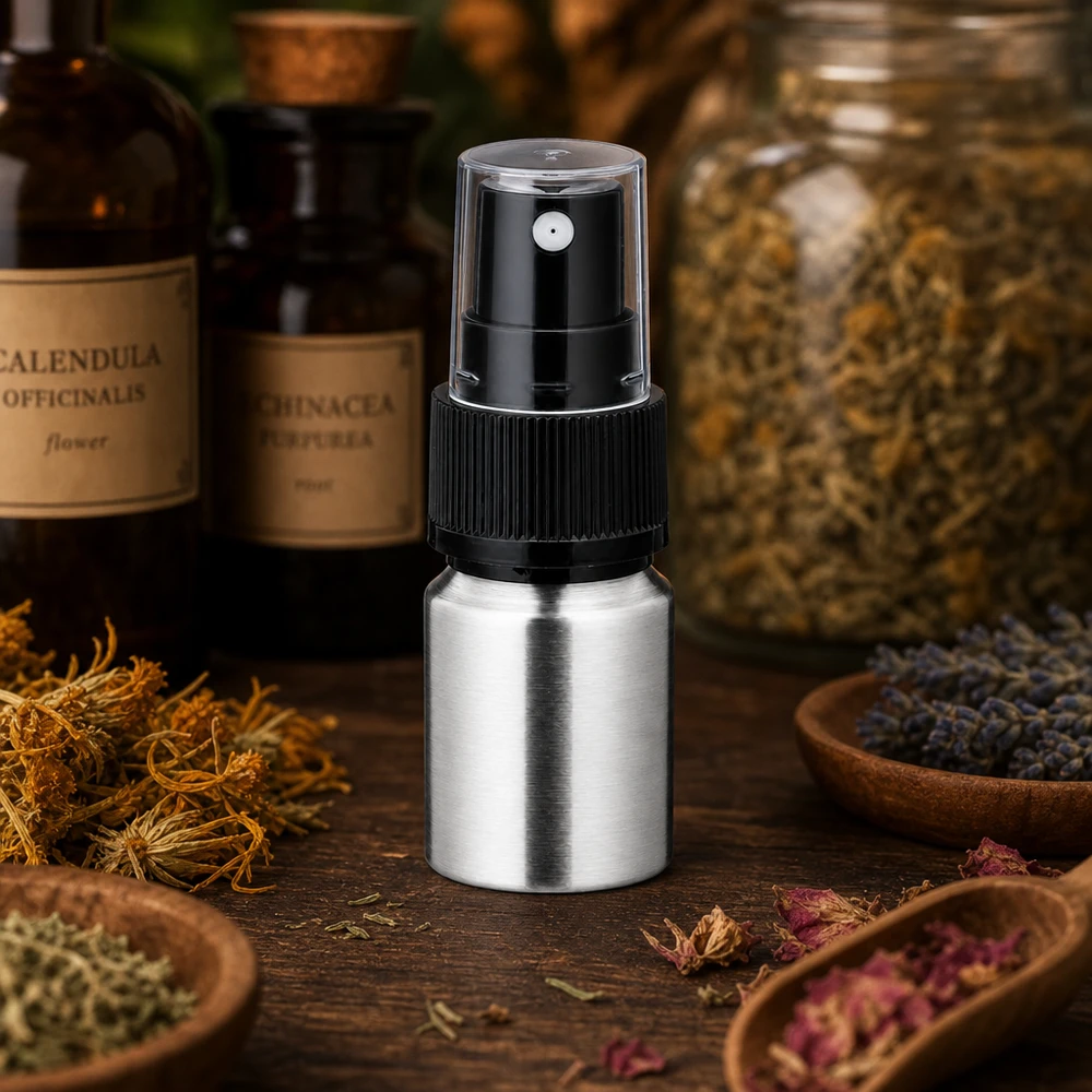 Handliche 10ml Aluflasche mit Zerstäuber - ergonomisches Design für einfache Anwendung