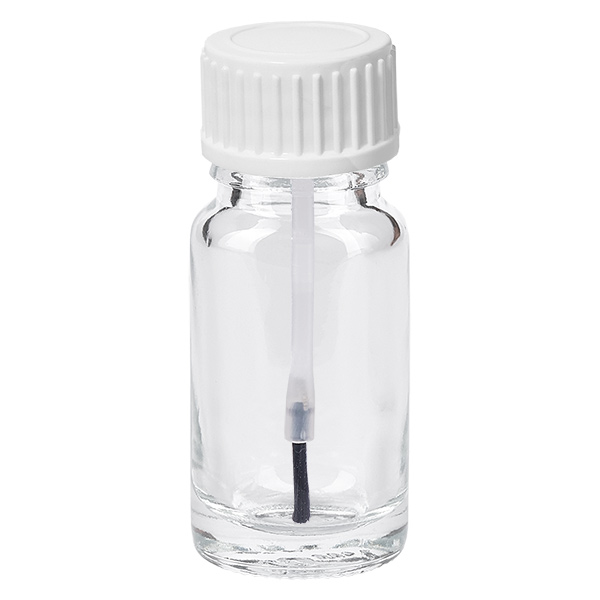 10ml Pinselflasche weiß Standardverschluss ClearLine UT18/10 Kleine Applikatorflasche 10ml Klarglas mit Pinselaufsatz und weißem Deckel für flüssige Produkte