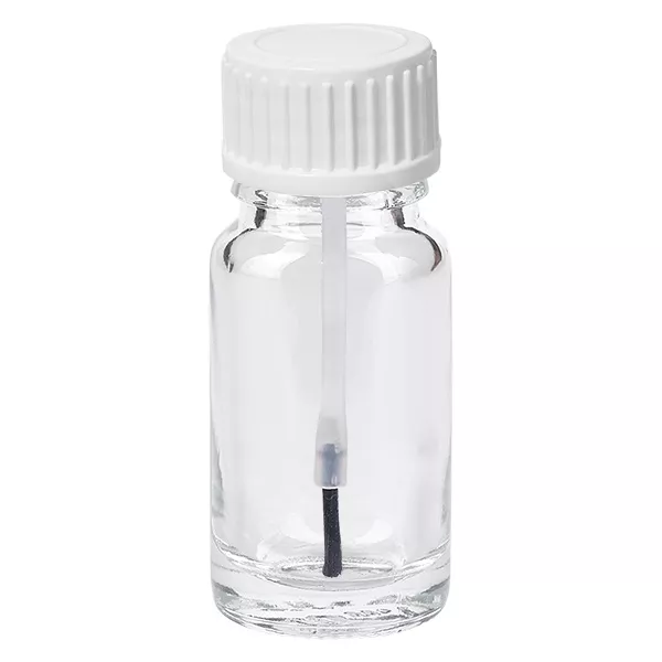 Kleine Applikatorflasche 10ml Klarglas mit Pinselaufsatz und weißem Deckel für flüssige Produkte