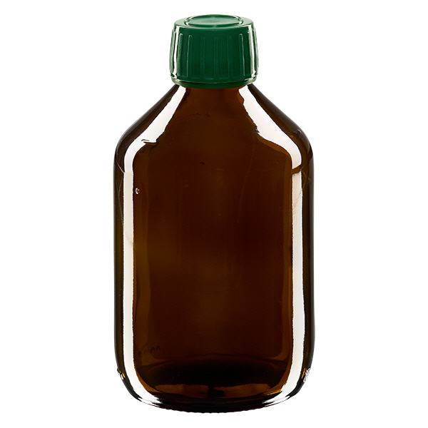 300ml Medizinflasche braun, Verschluss grün mit Originalitätsring ApoGlas