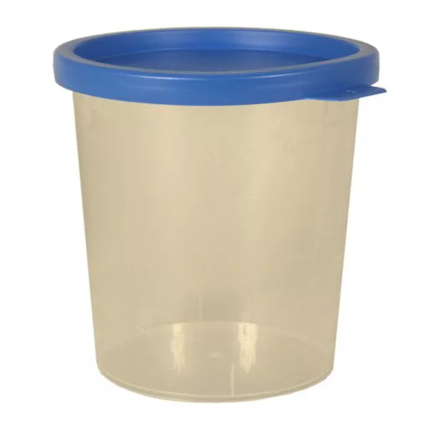 Urinbecher natur 125ml mit blauem Schnappdeckel Urinbecher natur 125ml mit blauem Schnappdeckel