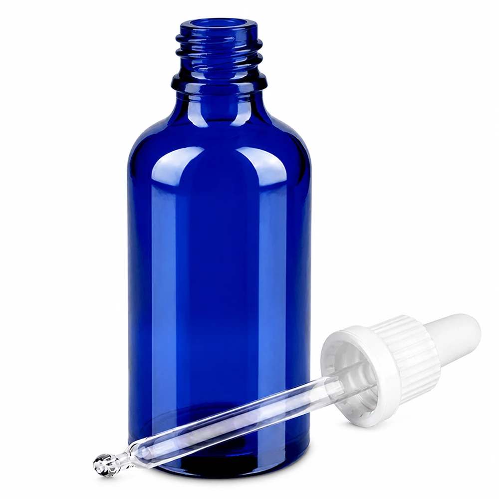 Handliche 50ml blaue Tropfflasche mit Glaspipette OV BlueLine UT18/50 lichtgeschützt