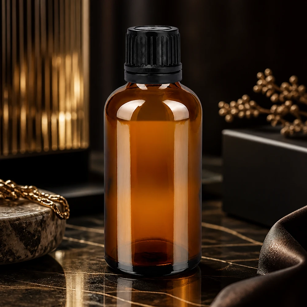 Robuste 50ml Braunglasflasche mit weiter Öffnung für einfaches Befüllen und Reinigen