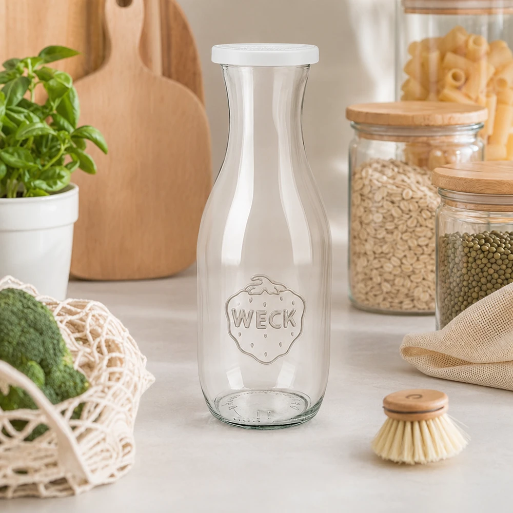 1062ml Saftflasche mit Frischedeckel WECK RR60 WECK Saftflasche 1062ml in nachhaltiger Zero-Waste Küche mit Vorratsgläsern und umweltfreundlichen Utensilien