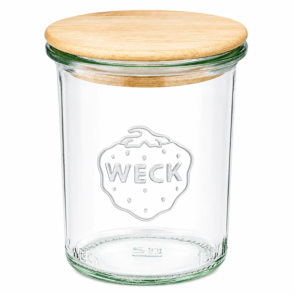 160ml Sturzglas WECK RR60 mit Holzdeckel WECK Sturzglas 160ml RR60 mit Bambusdeckel Einmachglas mit Holzdeckel für Küche und Vorratshaltung