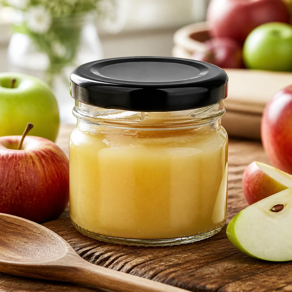 Kompaktes 33ml Rundglas BasicSeal schwarz perfekt für Marmeladen und Obstmus