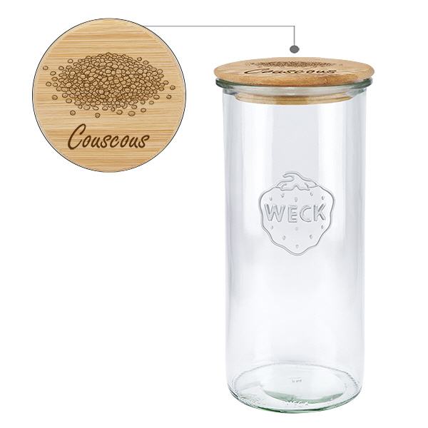 Holzdeckelset "Couscous" mit WECK Sturzglas 1500ml