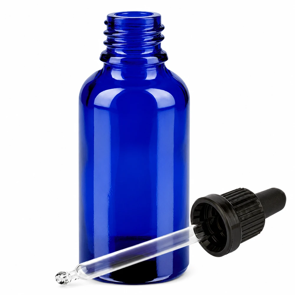 30ml Pipettenflasche schwarz Originalitätsverschluss BlueLine UT18/30 30ml Tropferflasche aus UV-schützendem blauem Glas mit schwarzem Schraubverschluss