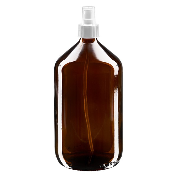 Euro-Medizinflasche 1000ml. braun PP28 mit Zerstäuber weiss