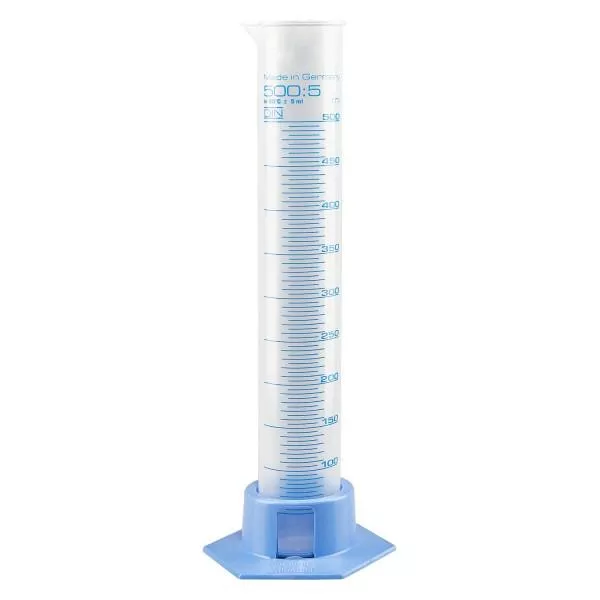 500ml Messzylinder Polypropylen, graduiert m hellblauem Fuss