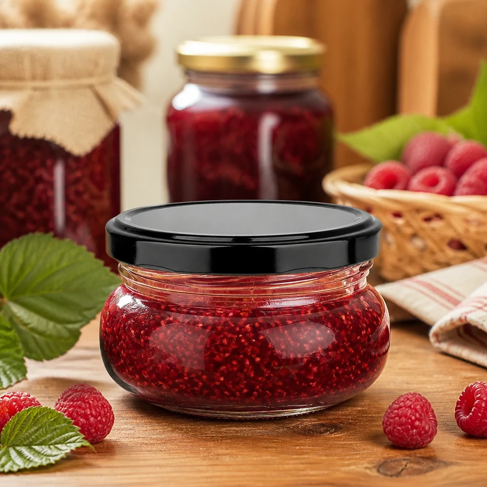 UNiTWIST Einweckglas 120ml gedrungene Terrinenform schwarzer Schraubdeckel für Fruchtaufstriche