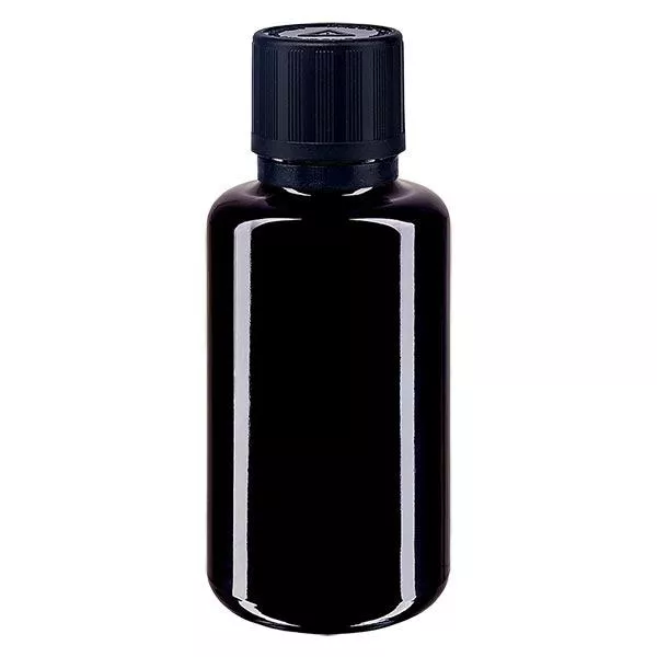 Apothekenflasche violett 30ml Tropfer Giessring 1mm schwarz Kindersicherung Blindenwarnsymbol Originalitätsverschluss