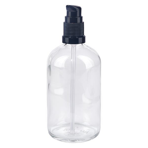 Apothekenflasche klar 100ml PumpVerschluss schwarz Standard Apothekenflasche klar 100ml PumpVerschluss schwarz Standard