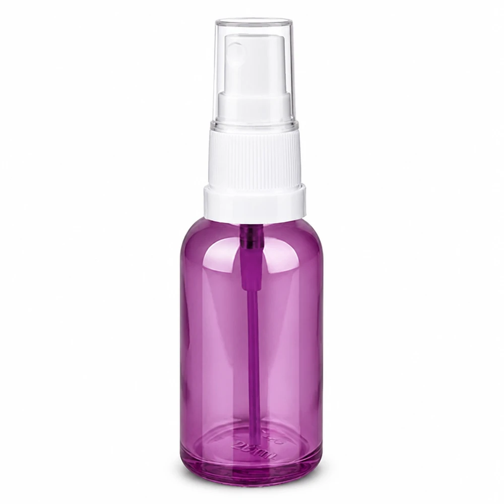 30ml Sprayflasche weiss/transparent Standard PurpleLine UT18/30 30ml Kosmetikflasche zum Sprühen in lila mit weißer Pumpe für Gesichtsspray