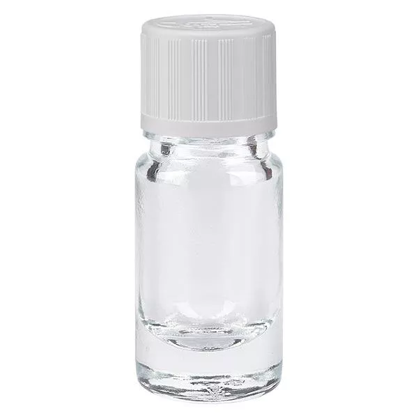 Apothekenflasche klar 5ml Tropfverschluss weiß Kindersicherung Standard Apothekenflasche klar 5ml Tropfverschluss weiß Kindersicherung Standard