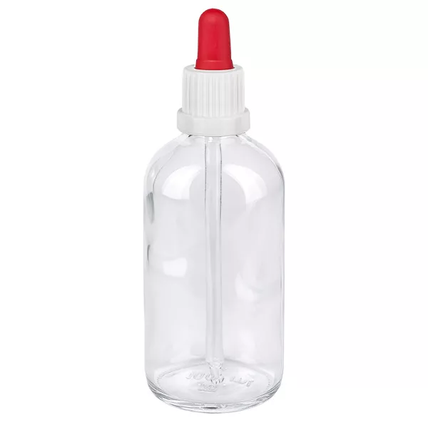 Leere 100ml Glasflasche mit Pipettenaufsatz weiss rot ideal für Tropfen Tinkturen und Seren