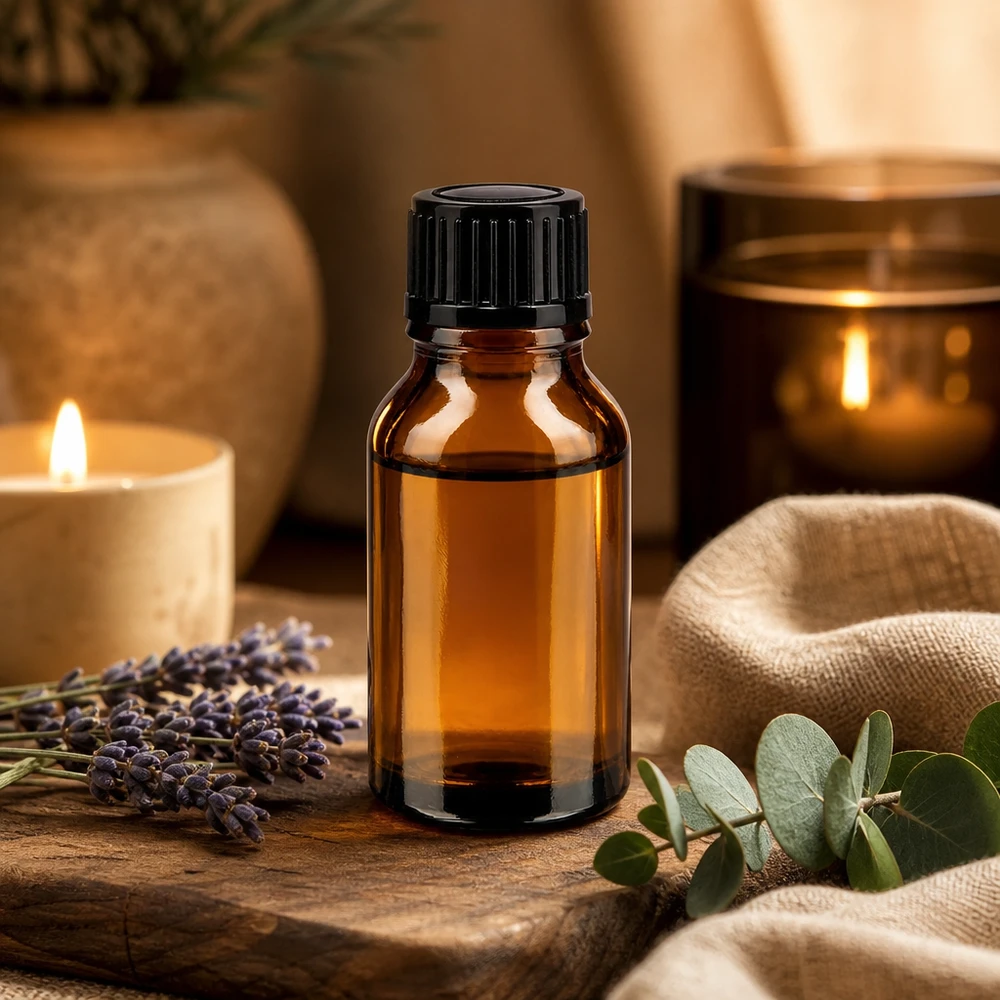 Hochwertige Tropfflasche 15ml aus dunklem Schutzglas mit schwarzem Verschluss für Essenzen