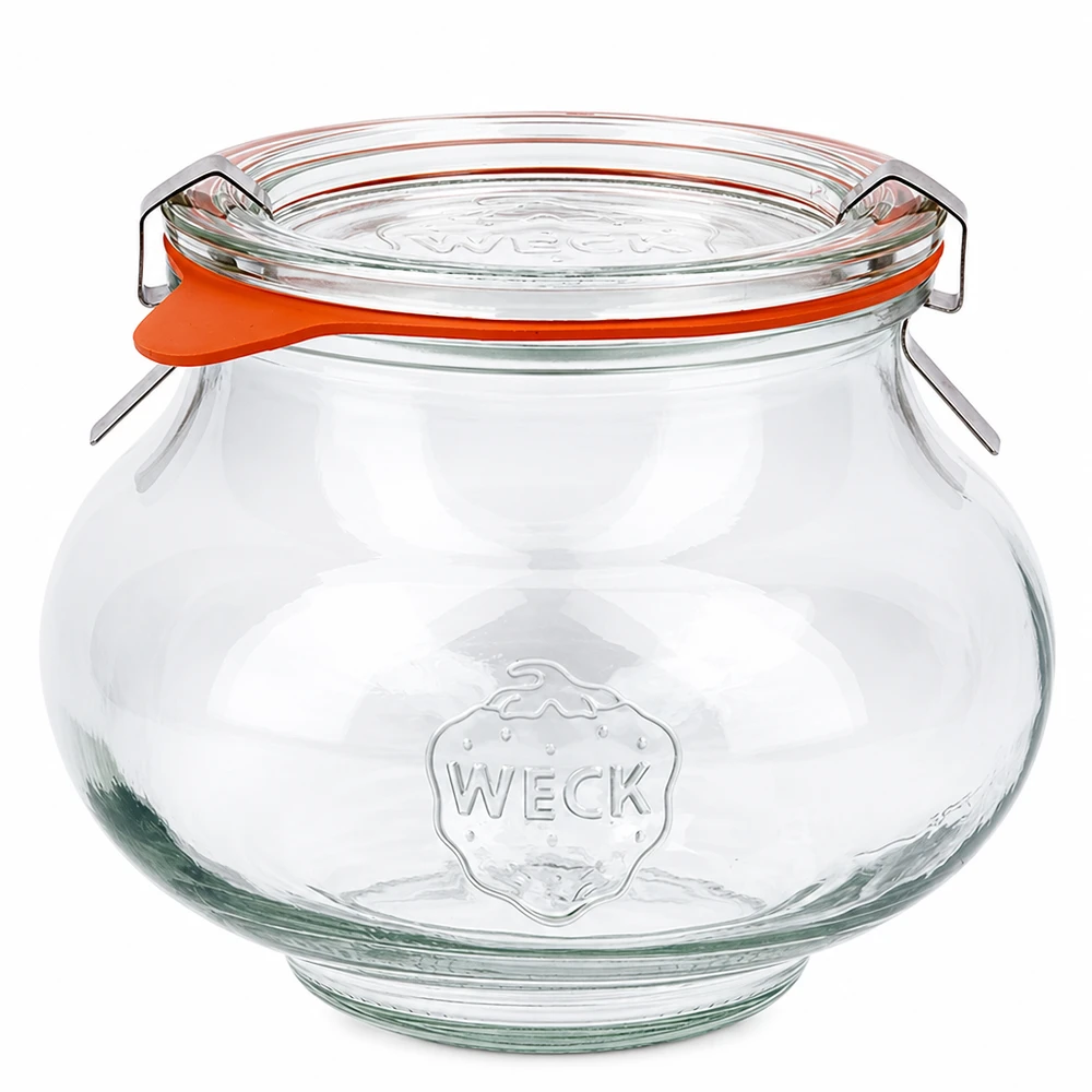 560ml Schmuckglas komplett WECK RR80 WECK Schmuckglas 560ml mit Glasdeckel und Gummiring, bauchige Form, Einmachglas mit Bügelverschluss RR80