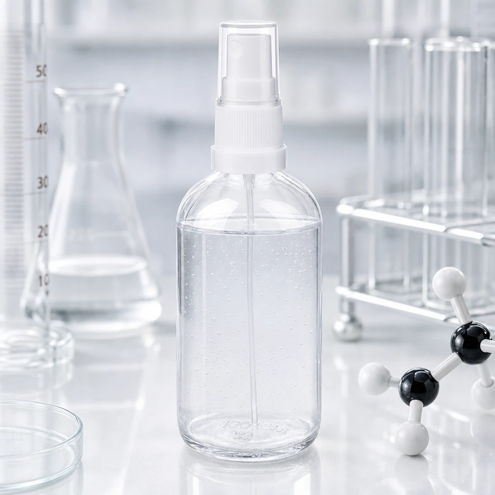 100ml Kunststoff-Sprühflasche ClearLine UT18 weiß befüllt mit klarer Flüssigkeit