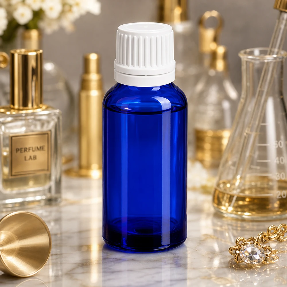 20ml Tropfflasche aus UV-schützendem blauem Glas mit sicherem Originalitätsverschluss