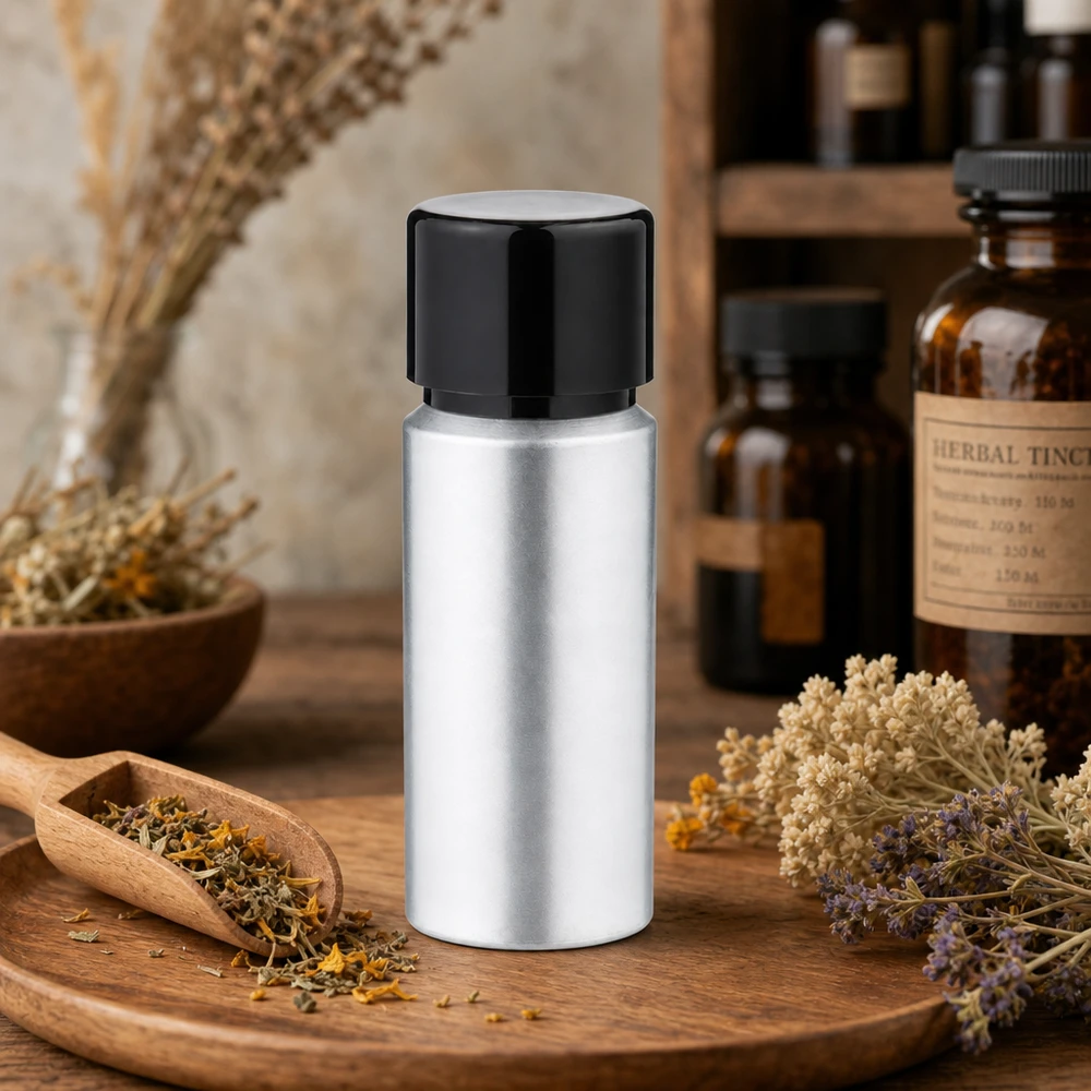 Handliche 20ml Aluflasche mit ergonomischem Verschluss - einfache Befüllung und Entleerung
